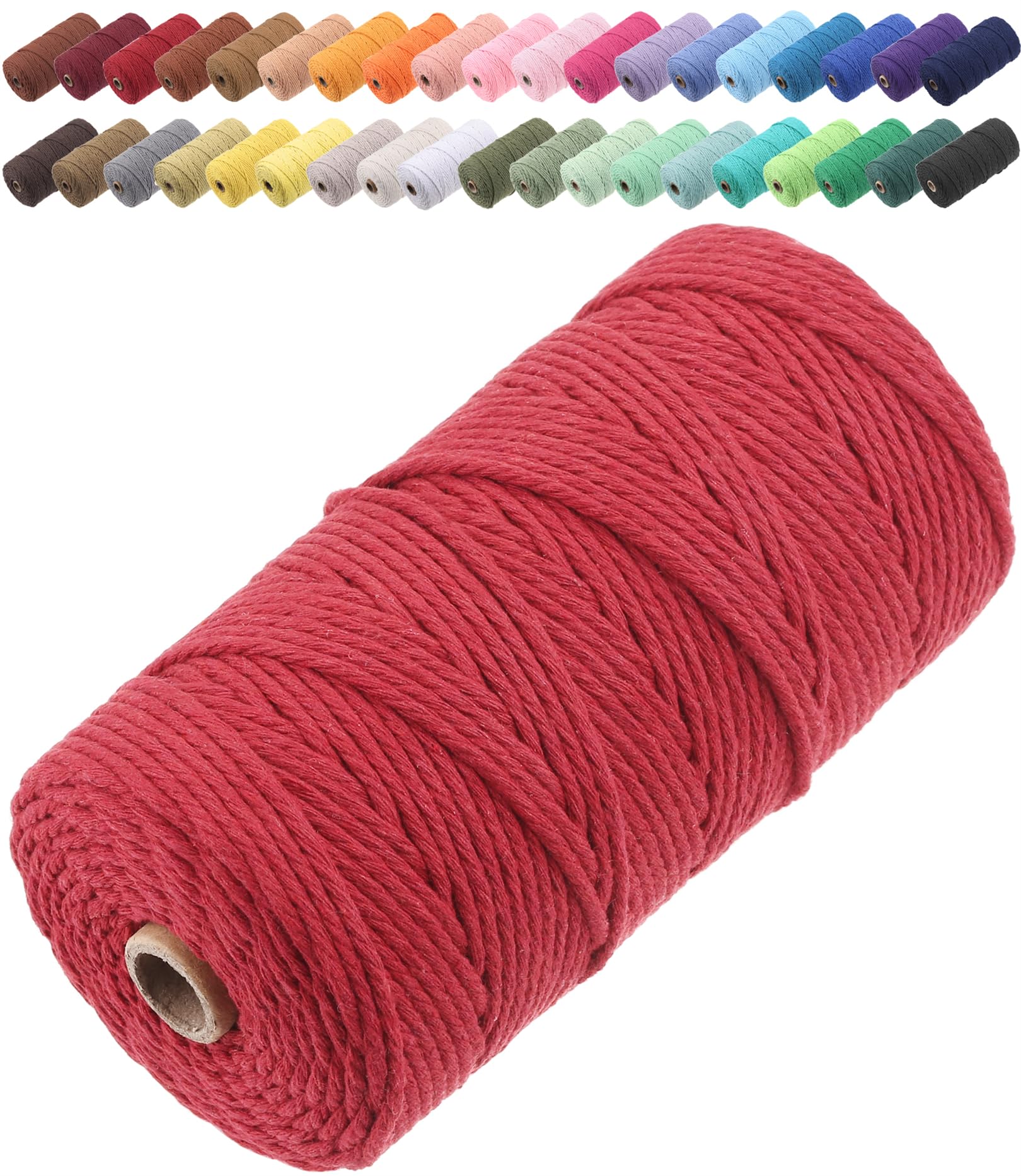 GOHOF Macrame Cord 3mm x 150m Premium Cotton Macrame Rope, 4 Strand Twisted Soft Cotton Cord, One of The Most Perfect Materials for Macrame Art, Cotton String Without Chemicals (Red) — image 1