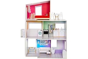 Rainbow High Townhouse 3-Story Wood Dollhouse Playset with 5 Colorful Rooms & Rooftop Patio. Fully Furnished Fashion Home, Working Elevator and Play Accessories, Toy Gift for Kids Ages 4-12+