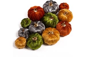 Ywlake 12 Pcs Pumpkin Fall Decorations Mixed, Decorative Velvet Mini Small Outdoor Foam Plastic Fake Faux Artificial Pumpkins for Autumn Harvest Festival Halloween Home Table Decor (4 Colors)