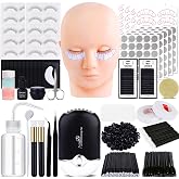 VISCOO Eyelash Extension Kit for Beginners, Lash Extension Kit | Professional Lash Starter Kit with Mannequin Head, Lash Fan, Lash Extension Supplies for Practice Training Kit (Black)