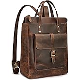 S-ZONE Women Genuine Leather Backpack Purse Retro Top-handle Bags Vintage Totes