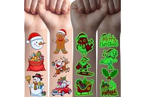 BACKTOPEIA Glow In Dark Christmas Temporary Tattoos | Luminous Christmas Tattoos Xmas Decorations Party Favors Supplies Goodie Bags Stocking Stuffers Gift Idea For Kids Teen Adult Xmas Santa Claus Reindeer-60Pcs
