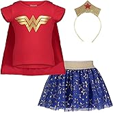 DC Comics Justice League Wonder Woman Girls Costume T-Shirt Tulle Skirt Headband and Cape 4 Piece Set Toddler to Big Kid