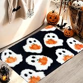 MEHOFOND Halloween Black Ghost Pumpkin Non-Slip Bathroom Rug, 17x24 Inch | Soft Bathroom Rugs, Absorbent Microfiber Tufted Bath Mat, Rectangle Shower Rug Front Door Mat Home Bathroom Decoration