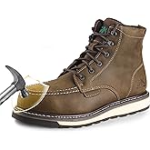 SKPRO Men's Steel Toe Work Boots, 6'' Moc Toe Safety Boots, Non Slip Comfortable Construction Wedge Work Shoes
