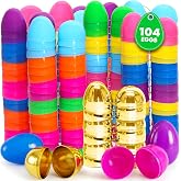 Taboom Bulk Easter Plastic Eggs 104 Count 2.3 Inch Empty Colored &amp; Gold Fillable Egg with Strong Snap-Tight Seal For Easter Egg Hunts, Party Favors, Fillers &amp; Basket Stuffers