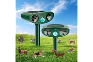 LRENQLLY 2 Pack 2024 Solar Ultrasonic in Repellent Defender Rat, Squirrel, Deer, Raccoon, Skunk, Rabbit, Mole, Dog, Cat, Waterproof with Motion Detector