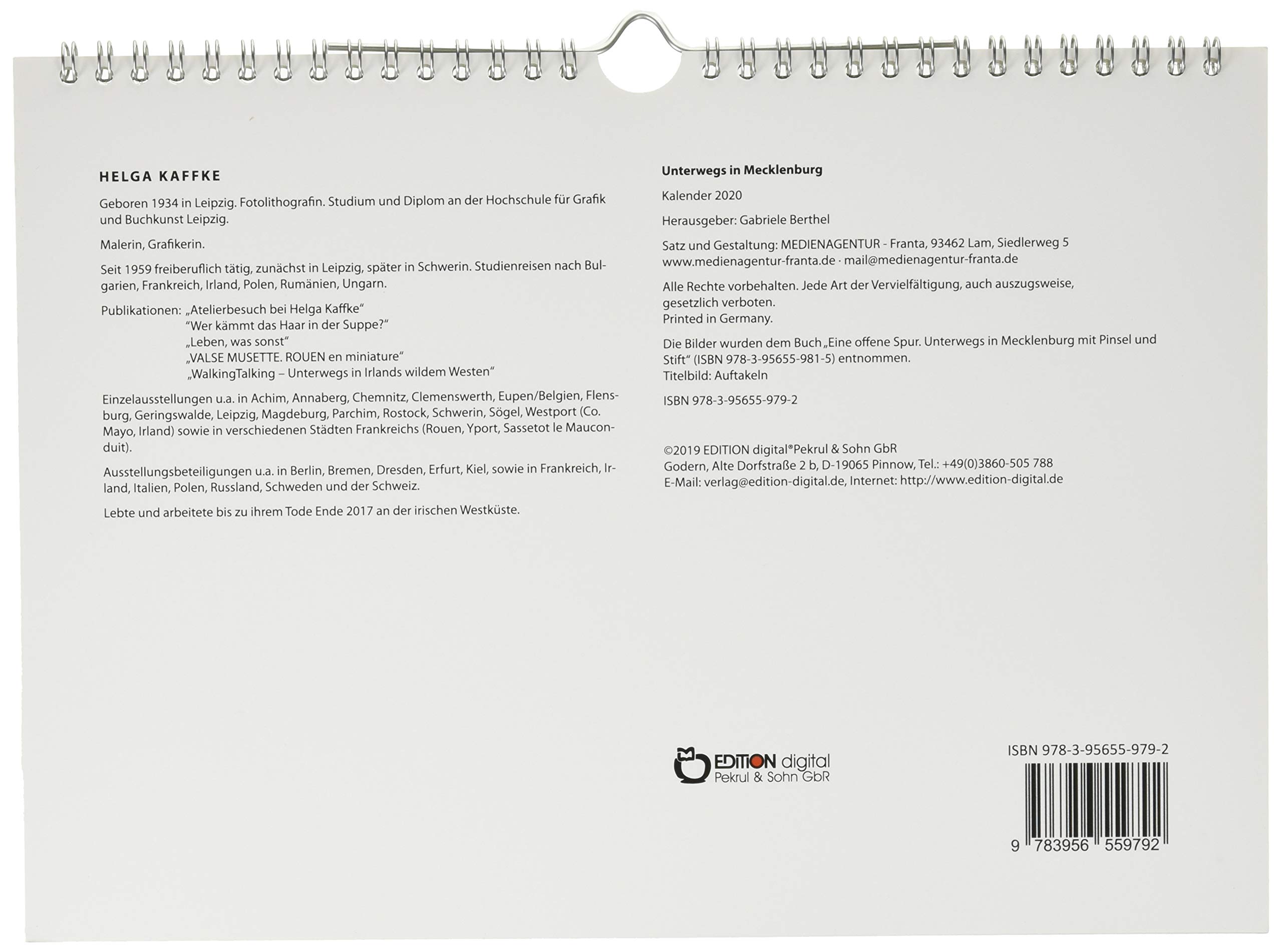 Mit Dem Pinsel Unterwegs In Mecklenburg Kalender 2020 Berthel Gabriele Kaffke Helga Amazon De Bucher