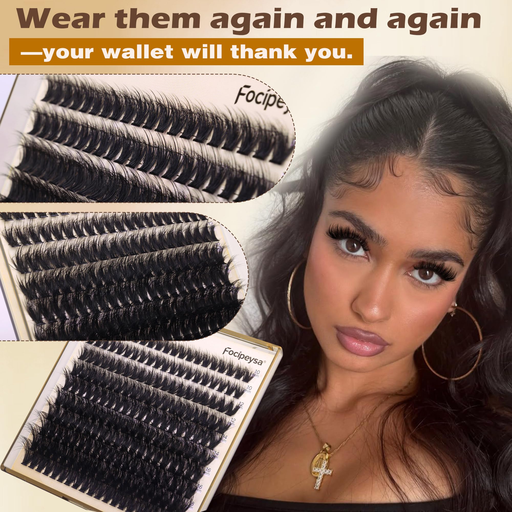 Focipeysa Lash Extension Kit Thick Eyelash Extension Kit 10-18mm Fluff Volume Lash Clusters 200D Individual Eyelashes Kit with Lashes Bond, Lashes Remover, Lash Tweezers, DIY Lash Extension