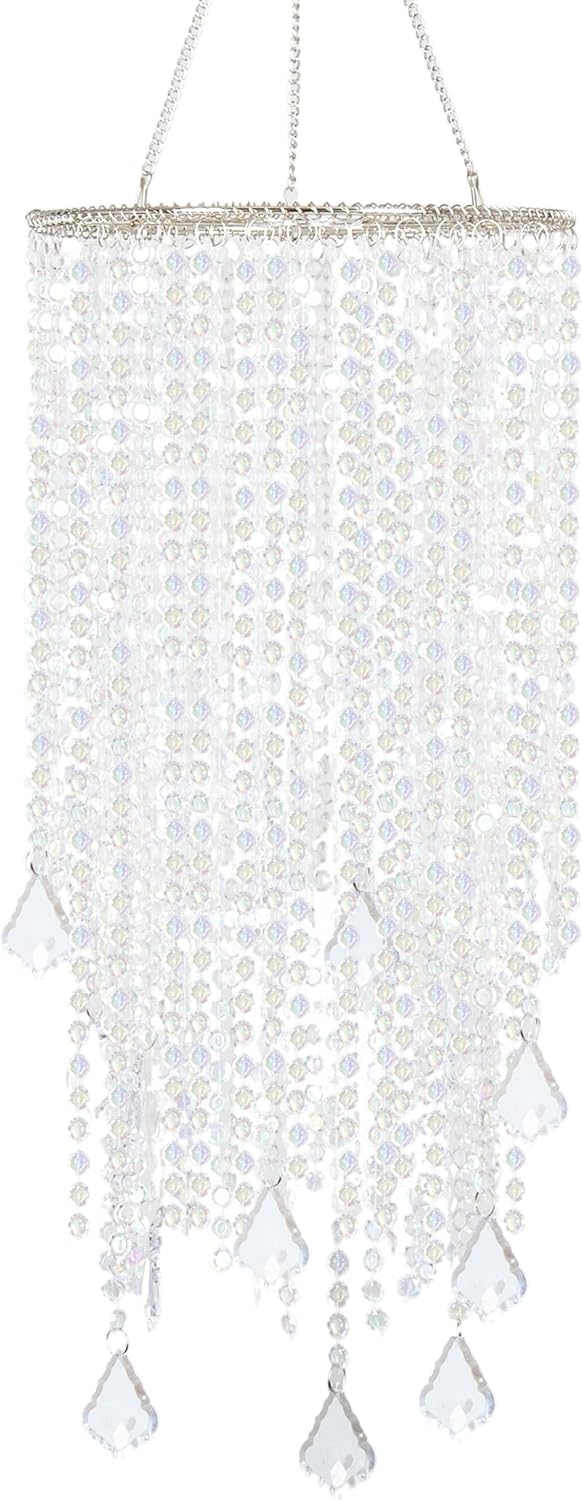 2 Tiers Sparkling Iridescent Acrylic Beaded Hanging Chandelier, W8.5" X H20.5", Great idea for Wedding Chandeliers Centerpieces Decorations and any Event Party Home Decor - - 