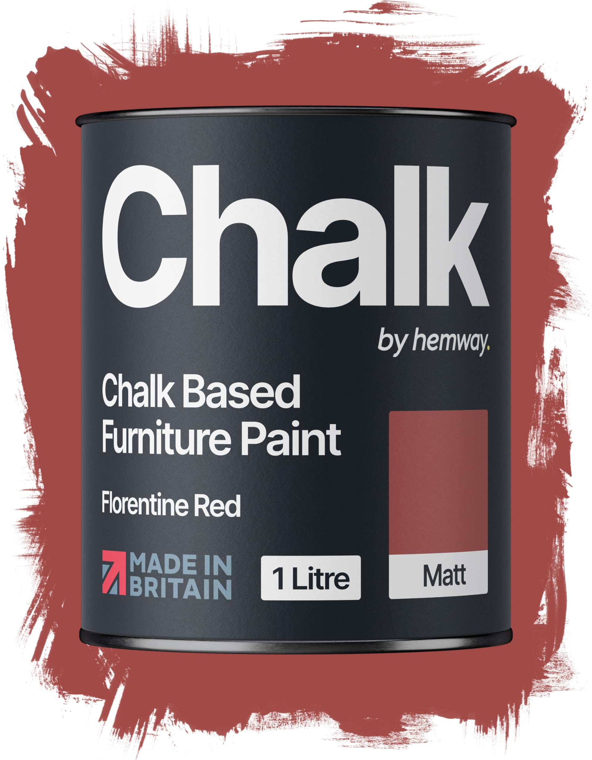Hemway Chalk Based Furniture Paint, Florentine Red 1L, Matt Finish Shabby Chic, Chalk Paint Furniture & Walls, Quick Dry & 1 Coat