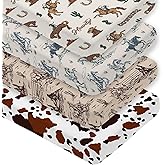 4 Pack Western Cowboy Crib Sheet Set for Boys or Girls, Neutral Soft Breathable Fitted Crib Sheet, Western Nursery Decor for Standard Crib and Toddler Bed Mattresses 28 x 52 in