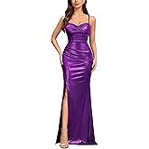 Miusol Women's Elegant Sequin Lace Spaghetti Straps Formal Satin Maxi Dress