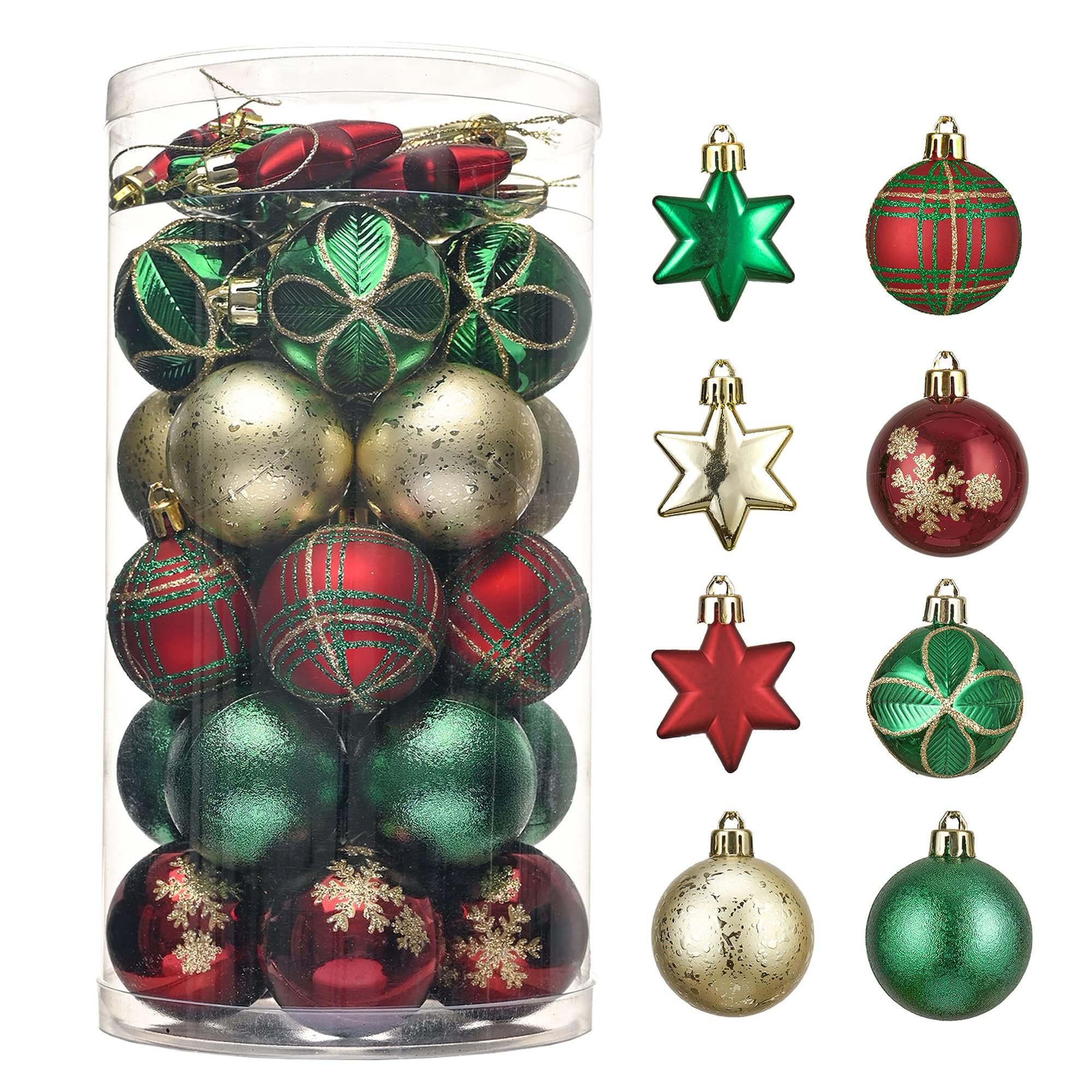 Valery Madelyn Christmas Baubles, 35pcs 5cm Country Red, Green & Gold Ball Ornaments for Tree Decorations