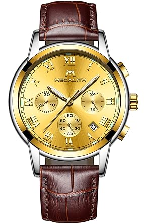 Mens Watches Men Luxury Chronograph Waterproof Sport Date Business Analogue Brown Leather Wrist Watch