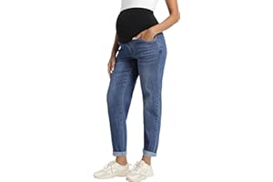 Foucome Women's Maternity Jeans Stretchy High Waist Pregnancy Boyfriend Denim Pants
