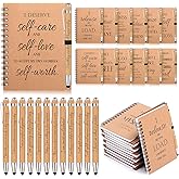 Pasimy 24 Pcs/12 Set Bulk Positive Affirmation Spiral Notebooks with Bamboo Pen Daily Affirmation Gift Set Motivational Encouragement Notepad Small Journals 5.5 x 3.9 Inch for Women Self Care