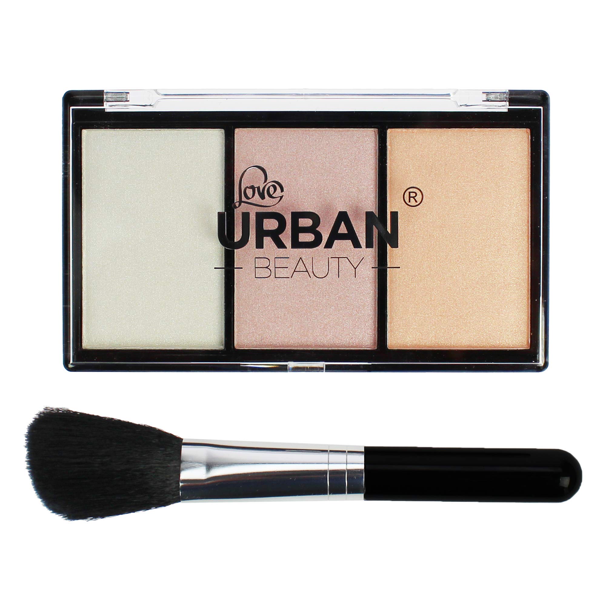 Love Urban Beauty Cheeky Looks Highlighter – 3 Colour Highlighter Palette for Women – Make Up Bronzer Powder Palette with Brush – No Parabens, Not Animal Tested – Ideal for Contouring and Highlighting