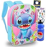 Stitch Backpack Set - Bundle of 15" Disney School Bag, Water Bottle, Stickers, More | Lilo and Stitch School Supplies for Kids, Boys and Girls