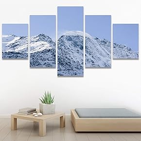 SIGNWIN 5 Panel Canvas Wall Art Snow Mountain...