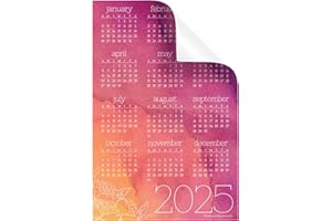 GLASSBOARD STUDIO Annual Year-At-A-Glance Calendar Sticker Decal | Removable and Repositionable (Peony 2025, 6 x 9 inches)