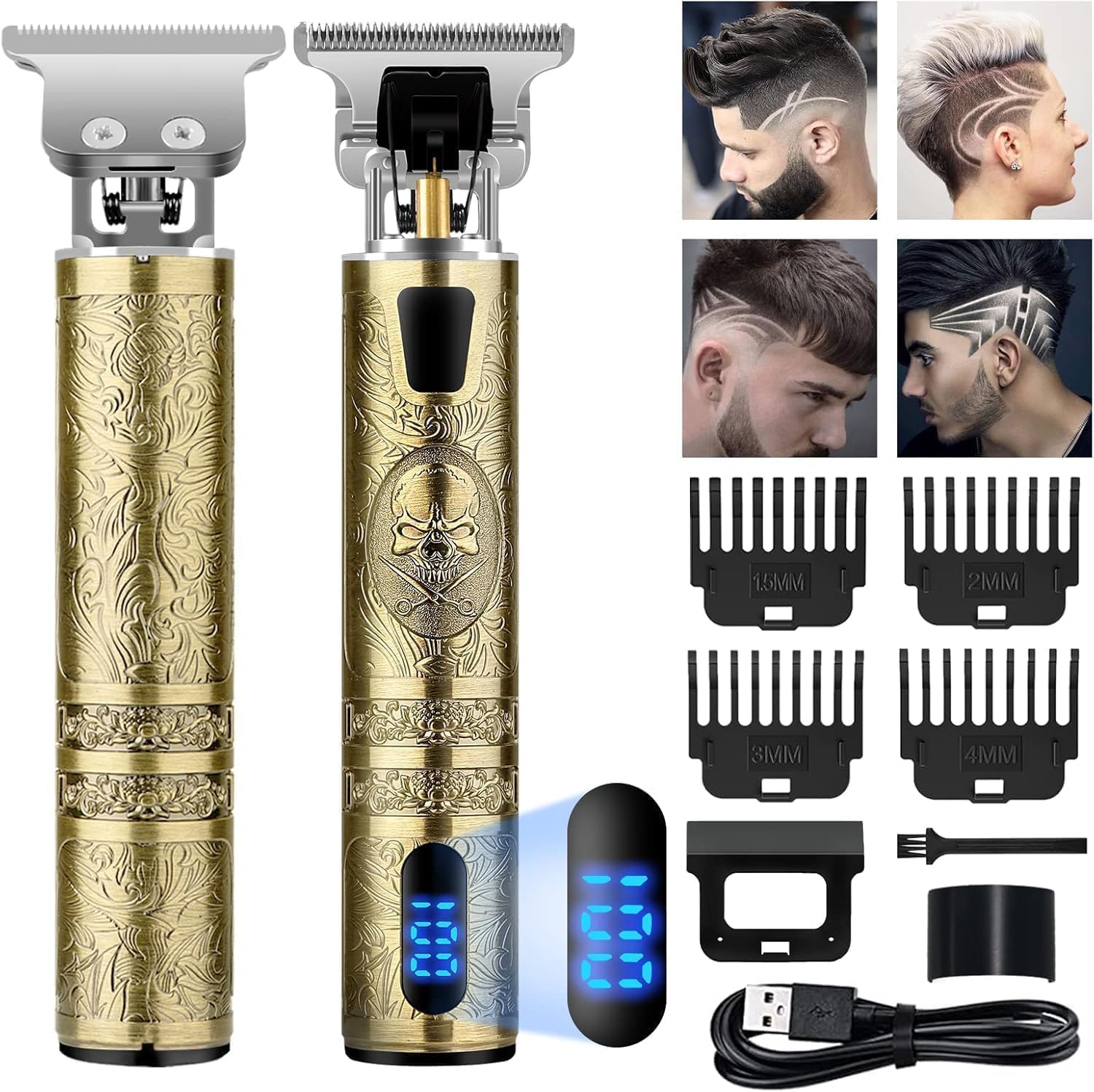 Hair Clippers Beard Trimmer for Men, Electric Cordless Clippers with LCD Screen, Precise T-Blade Trimmer USB Rechargeable Grooming Kit for Men