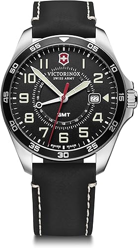 Victorinox FieldForce GMT Swiss-Made Men's Watch in Black with Leather Strap 241895: Amazon.co 