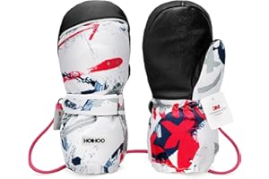 HOIHOO Kids Ski Mittens, Waterproof Snow Thinsulate Mittens Toddler Warm Winter Ski Snow Gloves with String for Boys Girls