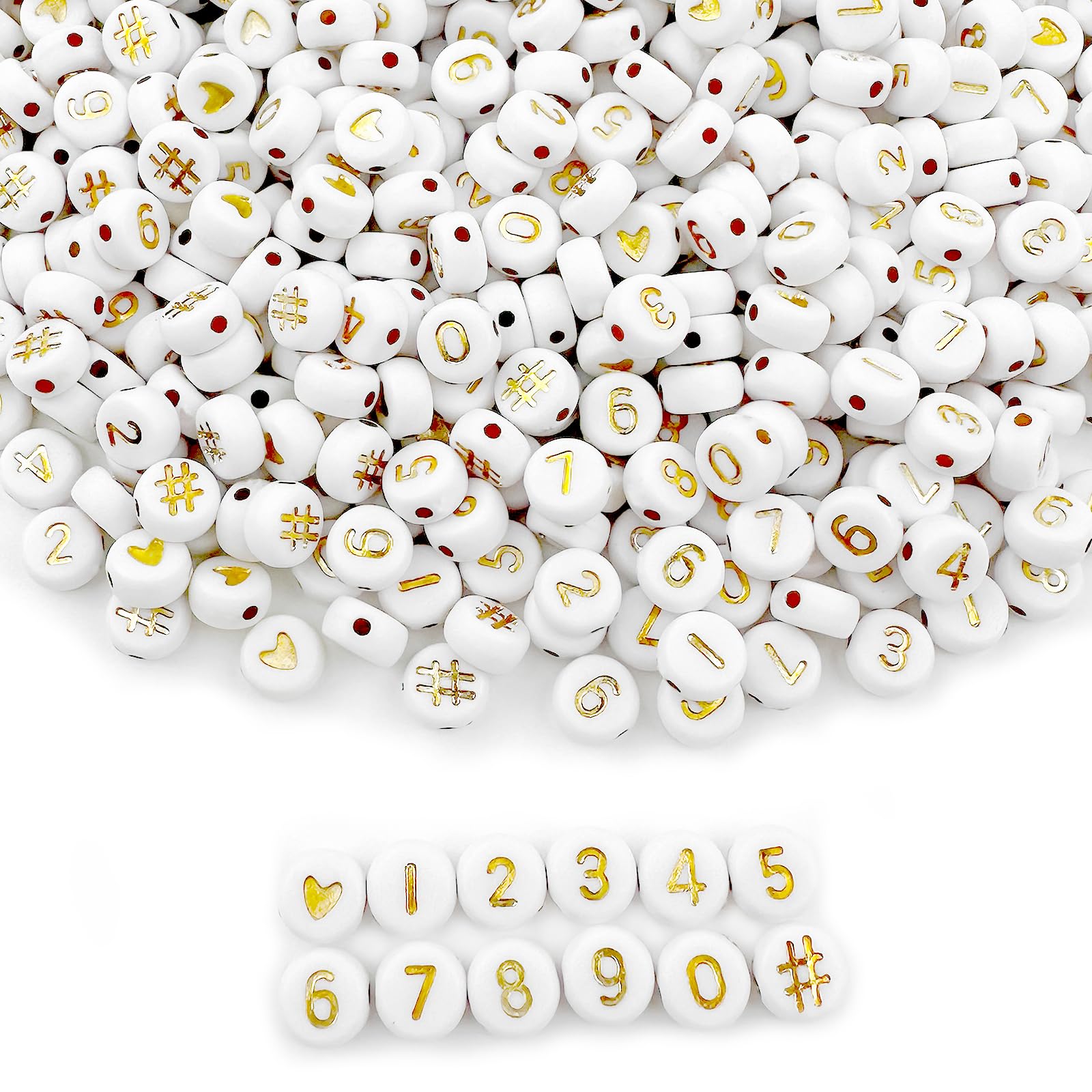 Photo 1 of 600Pcs White Acrylic Number Beads for Jewelry Making,4x7mm Gold 0-9 Number Beads for DIY Bracelets,Necklaces, Key Chains Crafts (Round, Flat)