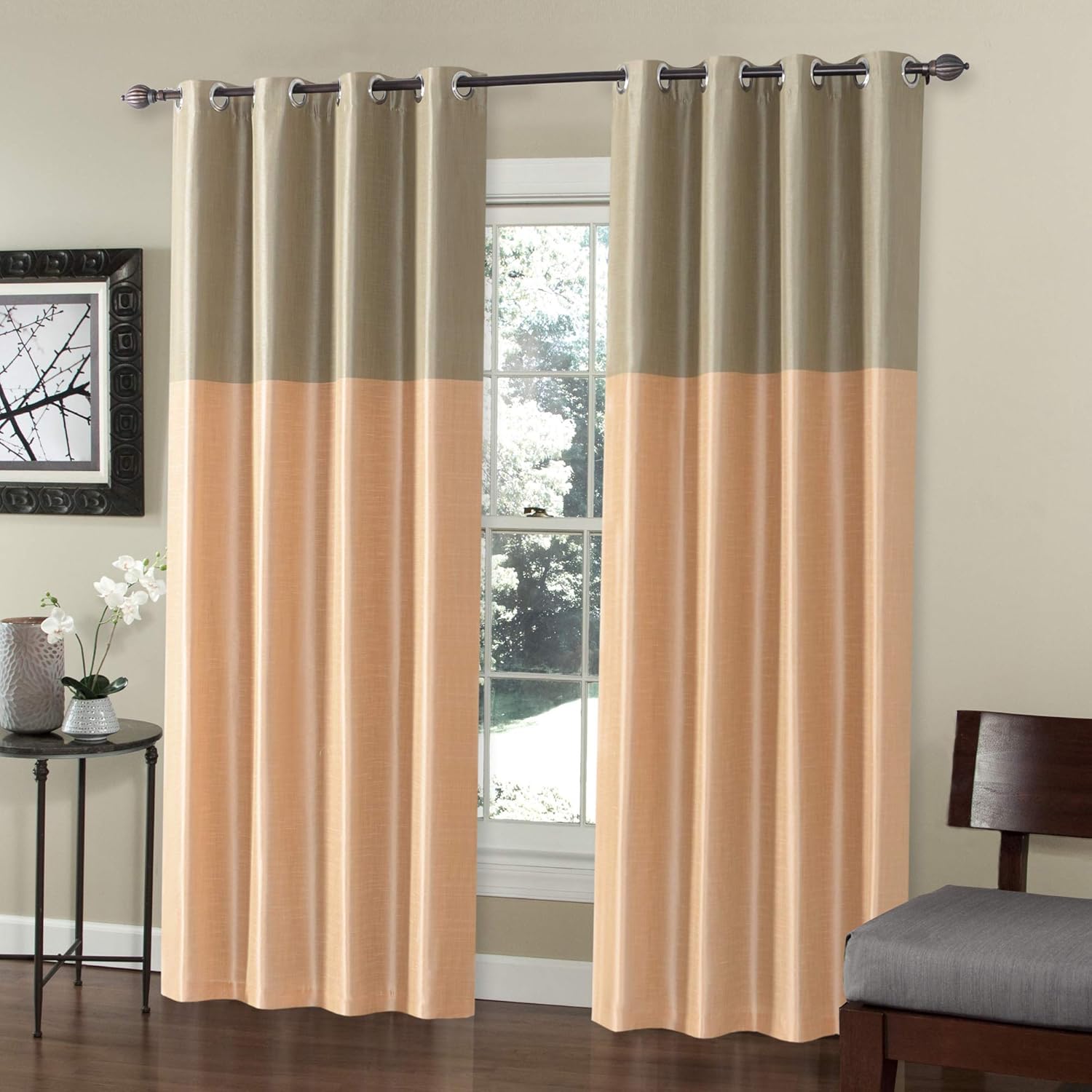 Buy Deco Window 9ft Silk Weave Bloom Peach Set Of 2 Curtains