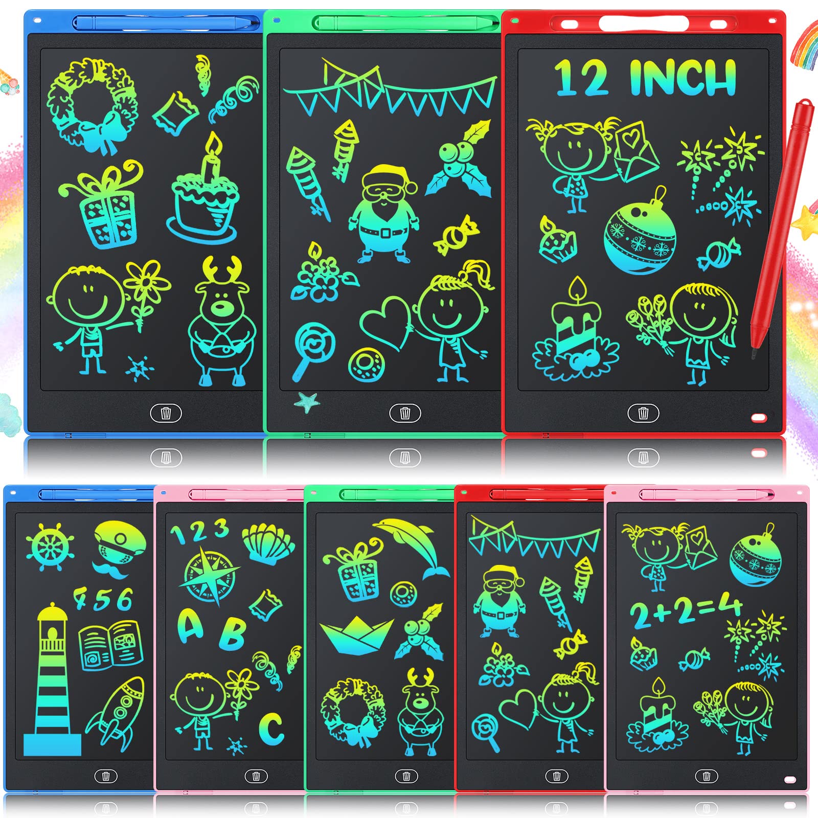Photo 1 of 8 Pcs 12 Inch LCD Writing Tablet for Kids Bulk Doodle Board Colorful Doodle Pad Writing Board Electronic Drawing Tablet for Kids Toddlers Learning Birthday Day Gifts for Girls Boys (Black Trim)