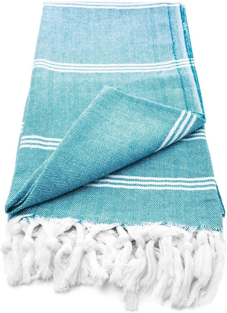 Arta Ahura Clovelly Go Anywhere 100% Organic Cotton Turkish Towel – Full Size Beach Bath or Body lightweight Handwoven Pestemal Hammam Towel Teal