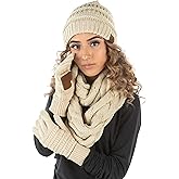 Funky Junque Hat Scarf Glove Set for Women – Matching Winter Set with Ribbed Knit Beanie, Infinity Scarf & Cozy Gloves
