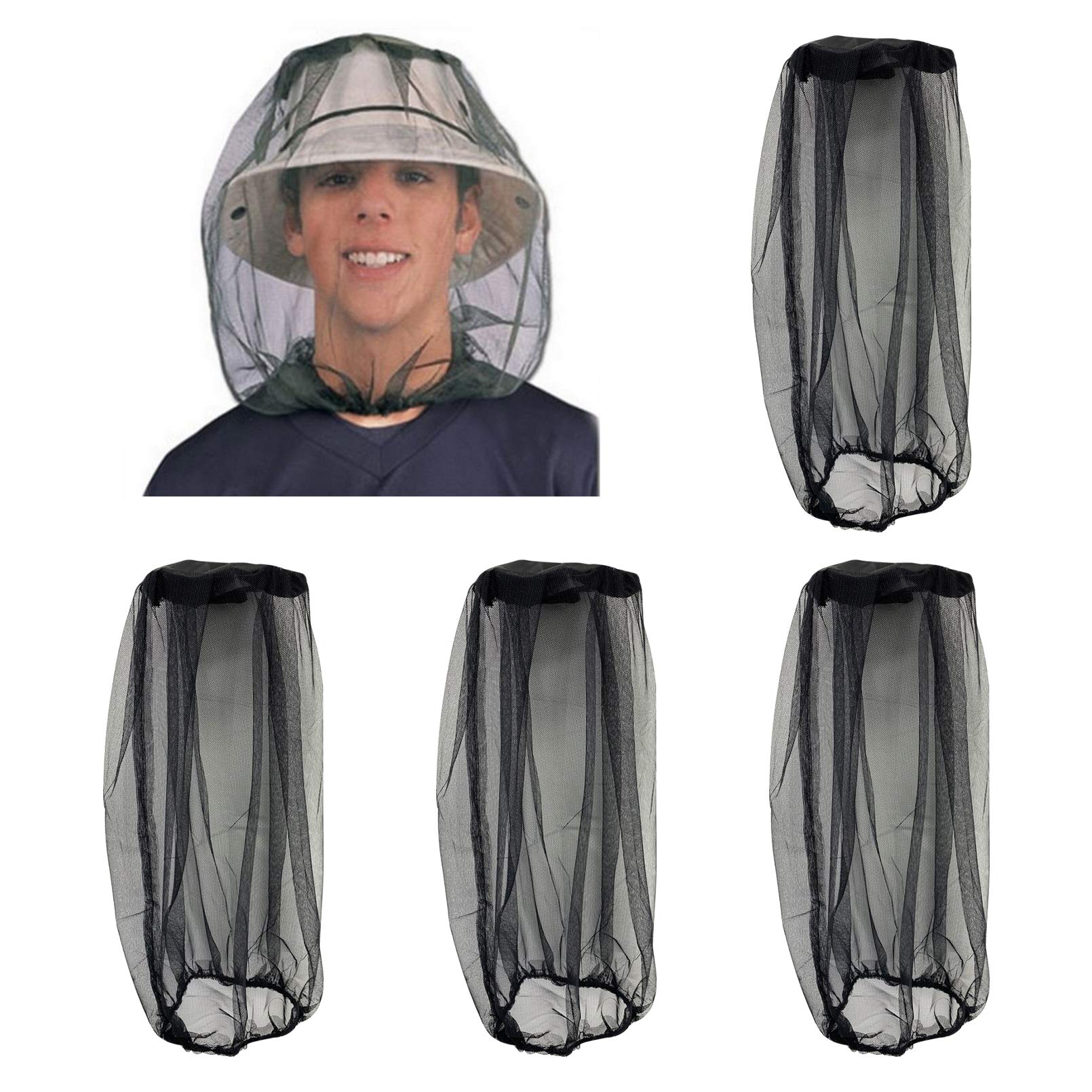 4Pcs Mosquito Head Net Anti Insect Midge Net Head Cover, Head Net Mesh for Outdoor Hiking Camping Fishing, Black