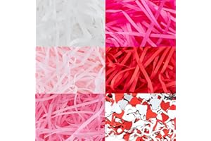 CIPOWM 10.6oz Valentine's Day Grass Shredded Paper Filler Raffia Paper with Heart Confetti Cut Tissue Paper for Easter Gift Wrapping Basket Box Filling Party Supply