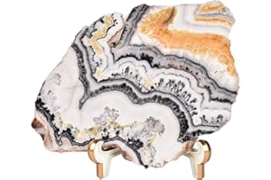 AMOYSTONE Large Healing Crystal Plate Decorative Calcite Stone Slices Quartz Pieces with Stand Office Home Decor Reiki Healing Gifts 1.3-1.5 Pound