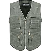 OU YA WOLF Men's Fishing Vest Stone Washed Denim Multi Pockets Outdoor Casual Work Utility Travel Photo Hunting Cargo Vests