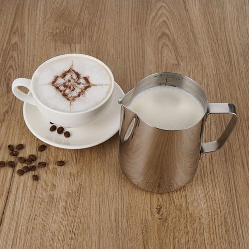 32oz/1000ml Stainless Steel Milk Frothing Pitcher – Barista Steaming Cup With Latte Art Pen & Spoon