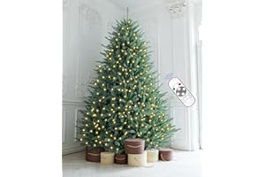 AMERZEST Pre-lit Christmas Tree 7.5FT Premium Spruce Artificial Remote Control with 1000 Dual Color LED Lights, Full Hinged Fir Xmas Tree Multicolor and White Lights 7.5 Feet Outdoor Holiday