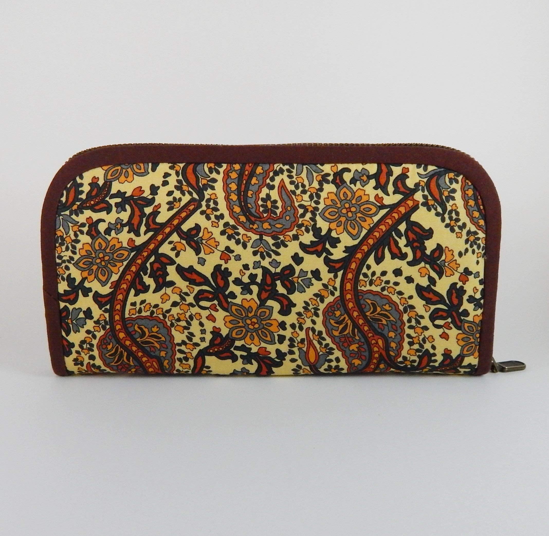Virine long zip around cloth wallet, pouch, clutch, money organizer, cards slots, passport case, checkbook holder, women