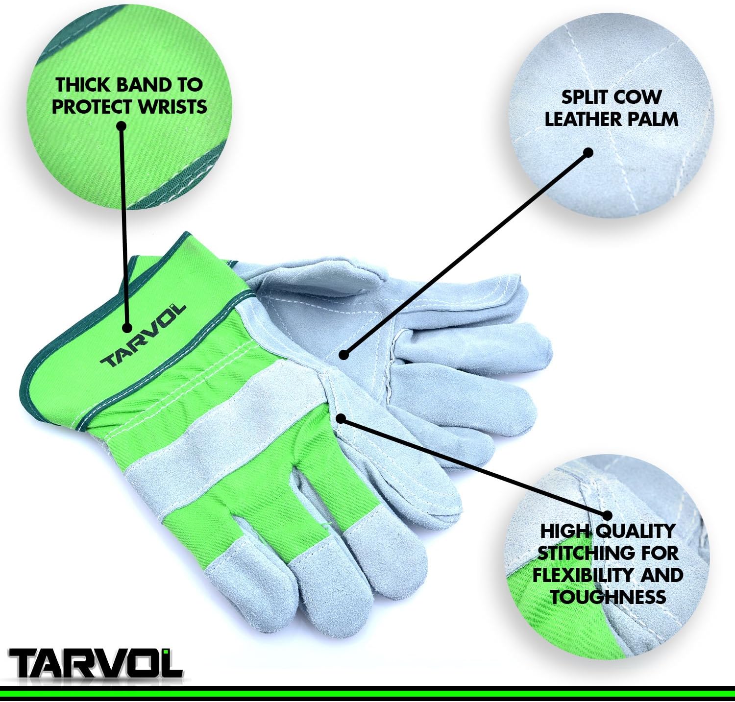 Leather Work Gloves - Split Leather Design - Heavy Duty Industrial Safety Gloves - Fits Both Men & Women - All-Season (Summer/Winter) - Perfect for Mechanics, Welding, Gardening, Driving, and More! - - 