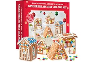 TABOOM Gingerbread House Kit Mini Village – Set of 4 DIY Christmas Cookie Decorating Kits, Easy to Assemble Christmas Gingerbread Houses - Icing, Sprinkles & Candy Decorations Included