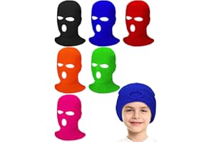 Janmercy 6 Pieces Kids Ski Mask 3 Hole Balaclava Knitted Full Face Mask Ski Face Cover for Boys Girls Thermal Hoodie Beanie, 