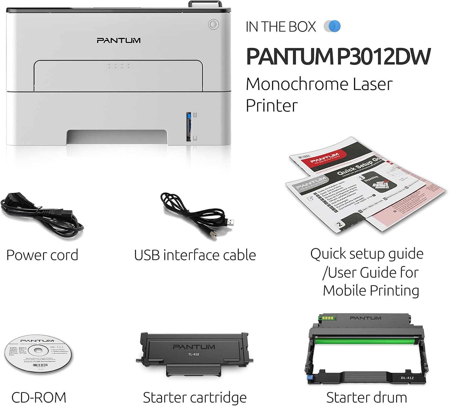 Pantum P3012DW Monochrome Laser Printer, Wireless Printing & Auto Two-Sided Printing for Home and Small Office Use (V4G09B): Electronics
