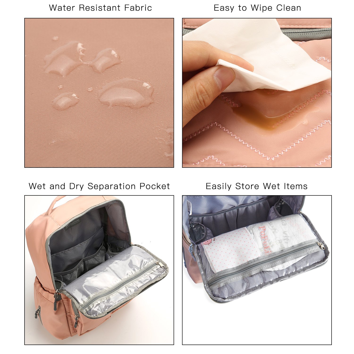 JOYNCLEON Baby Diaper Bag Waterproof Travel Backpack Large Capacity Nappy Tote Bags, Stroller Straps Changing Pad Included, Durable Stylish Multifunctional (Pink)