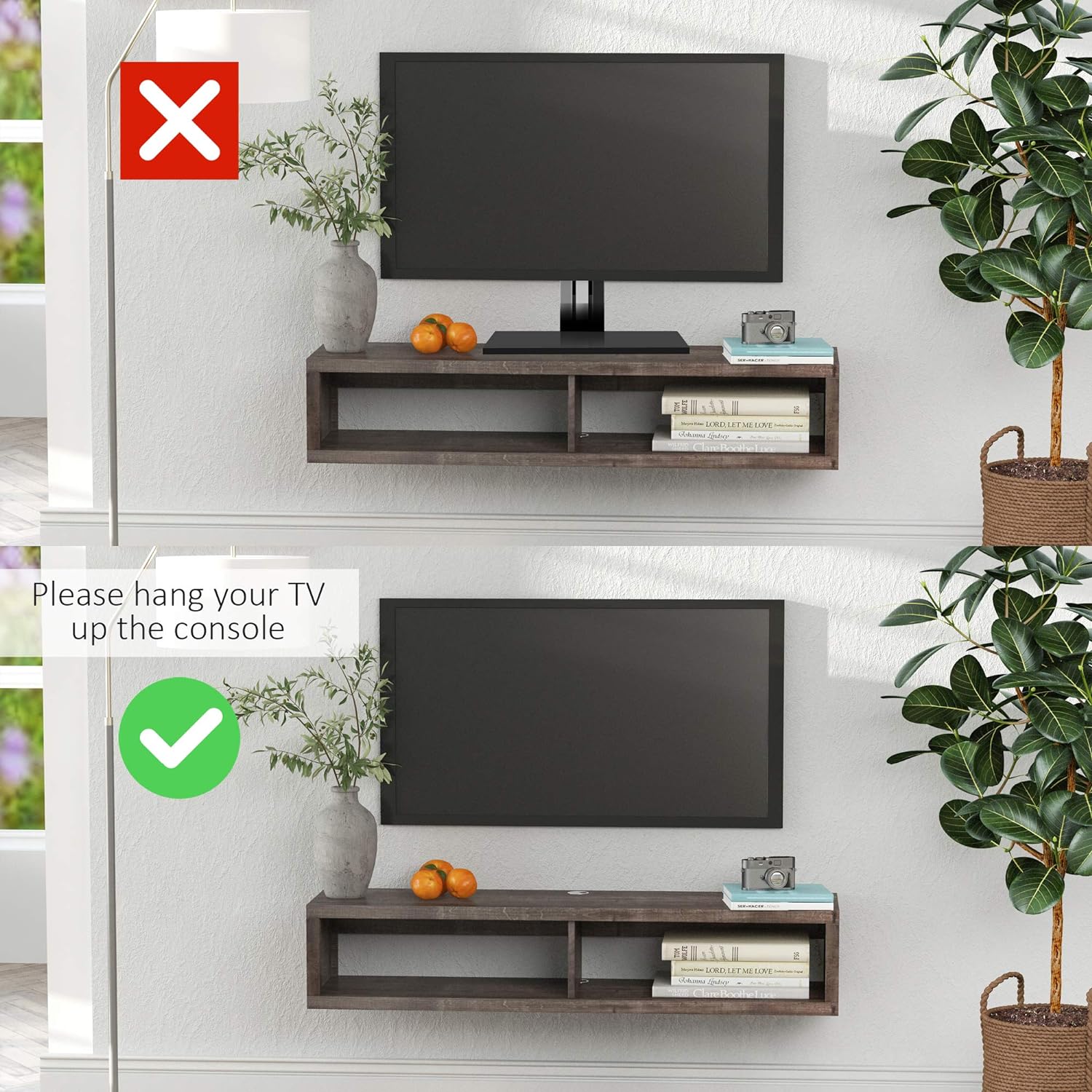 Floating Tv Stand Component Shelf Homcom Wall Mounted Media Console Dark Grey Wood Grain Entertainment Center Unit Tv Mounts Stands Home Audio Video Accessories Cristap Pl