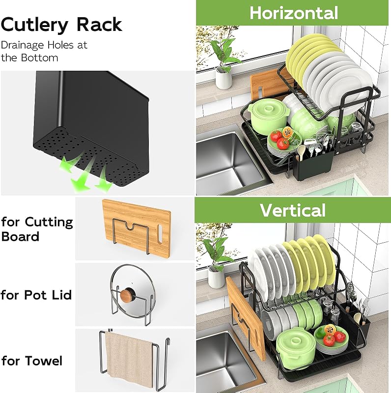 2 Niveles Escurridor de Platos, Estante de Escurreplatos Cocina Organizador