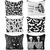 Amylove 6 Pcs Gothic Makeup Bag Goth Purse Gift for Women Portable Skeleton Cosmetic Makeup Zipper Pouch Funny Travel Zipper Purse Spooky Gifts for Halloween Party Favors