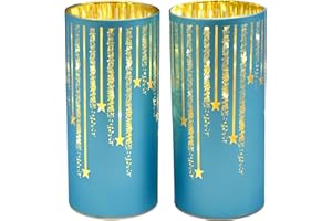 CozierGlow Set of 2 Illuminated Hurricanes - Christmas Votive Candle Holders, Candle Holders for Christmas Table Decorations, Christmas Table centerpieces for Dining Room (Blue)