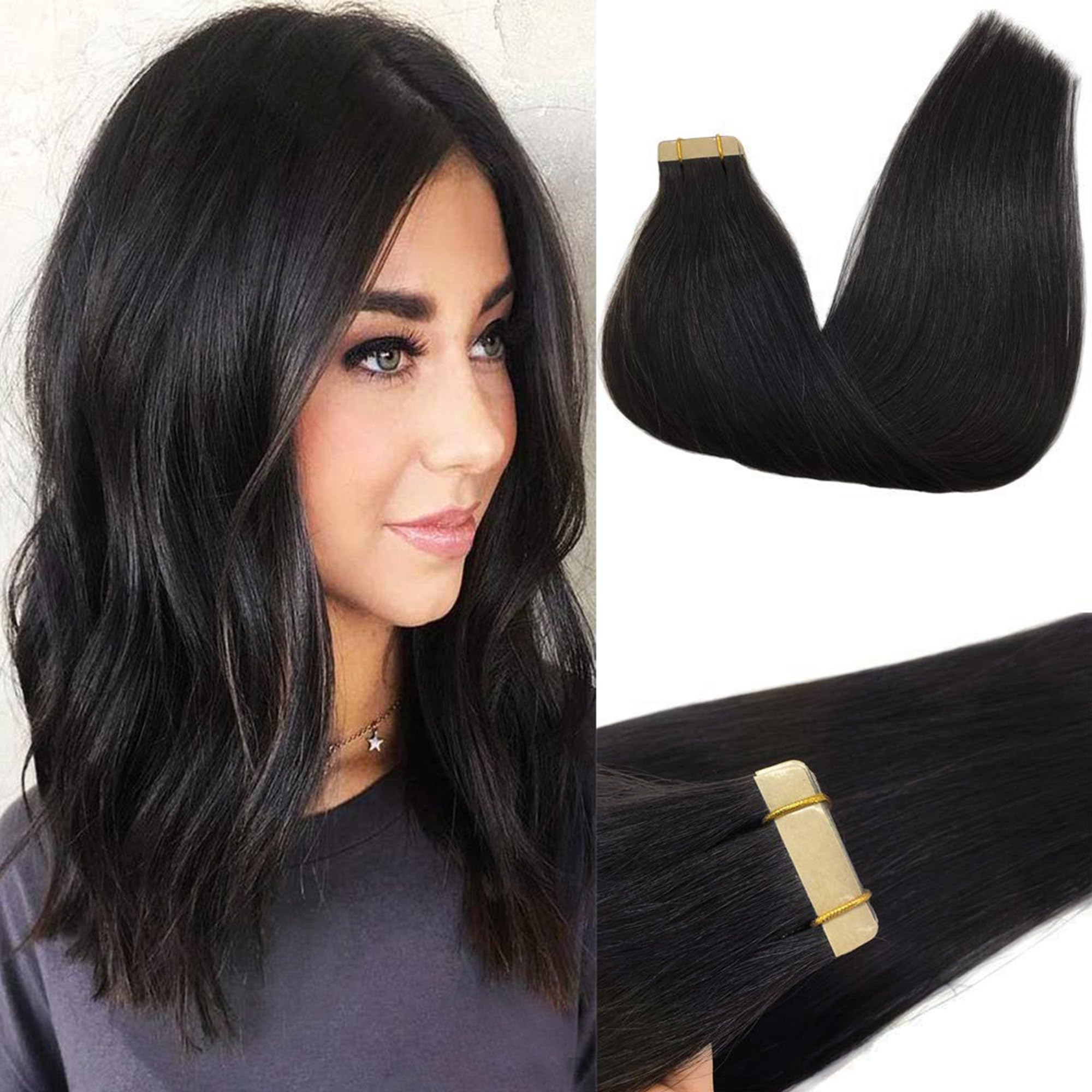 GOO GOO Tape in Hair Extensions human hair, tape Hair Extensions, 12inch 40g 20pcs, Human Hair Extensions, 1B Natural Black โ image 1